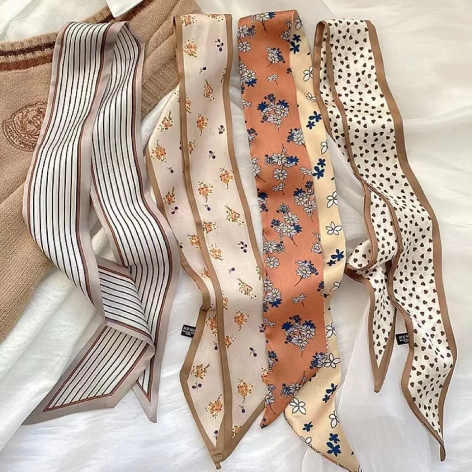 Luxurious Silk-Feel Skinny Scarf and Foulard Ribbon for Hair, Bag, and Wrist Styling alternate