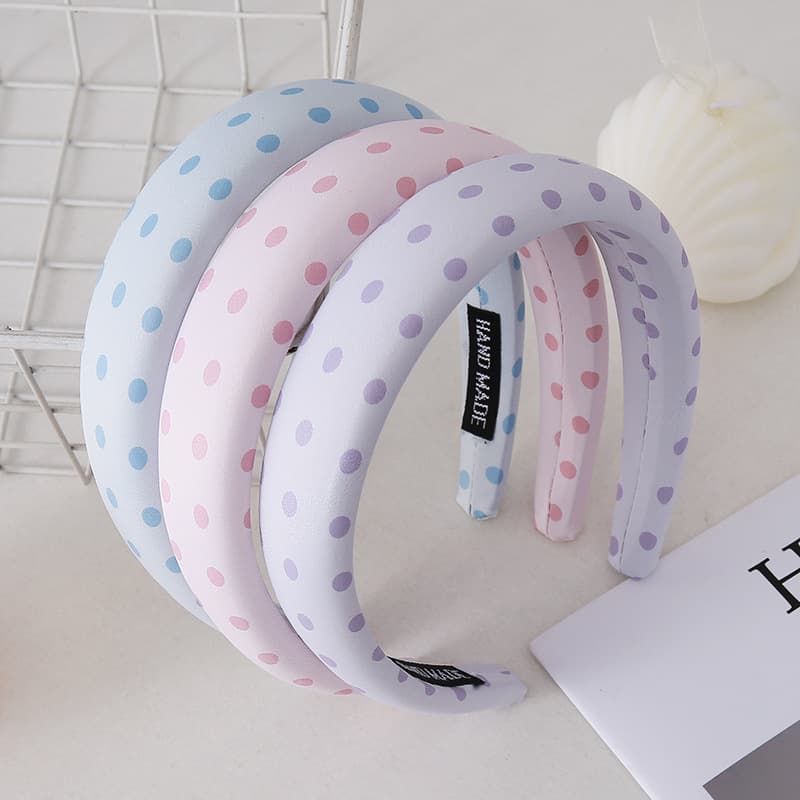 Chic Pastel Polka Dot Padded Headband — Wide Non-Slip Hair Hoop for Women alternate