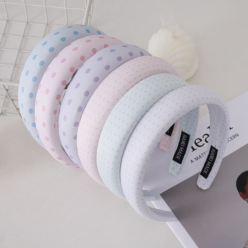Chic Pastel Polka Dot Padded Headband — Wide Non-Slip Hair Hoop for Women