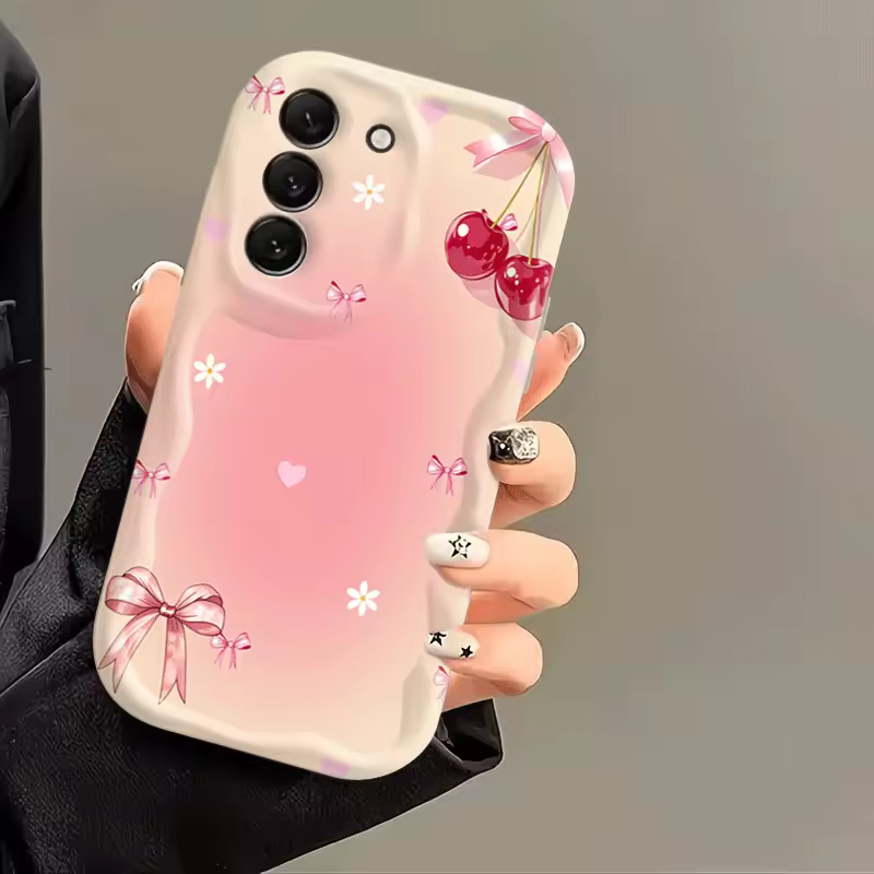 Chic Pink Bowknot Cherry Cream Aesthetic Soft Silicone Phone Case for Samsung Galaxy Series - Image 2