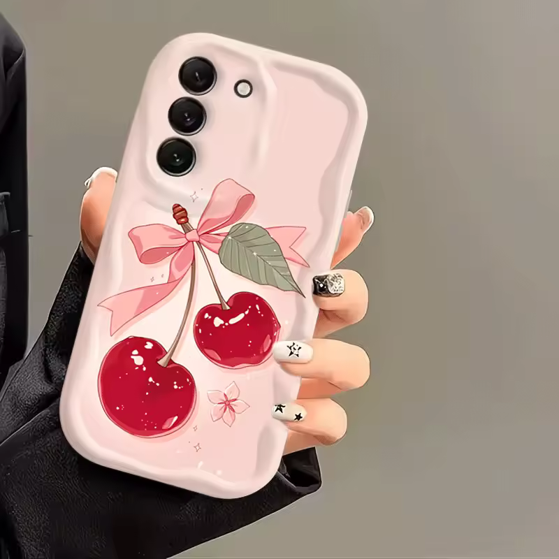 Chic Pink Bowknot Cherry Cream Aesthetic Soft Silicone Phone Case for Samsung Galaxy Series - Image 3