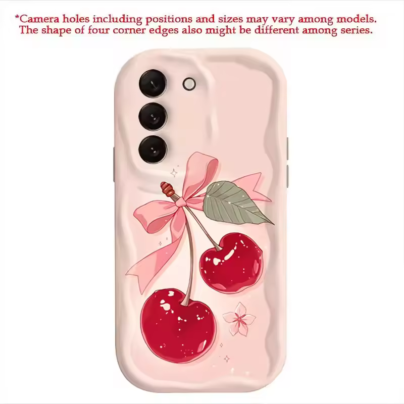 Chic Pink Bowknot Cherry Cream Aesthetic Soft Silicone Phone Case for Samsung Galaxy Series - Image 4