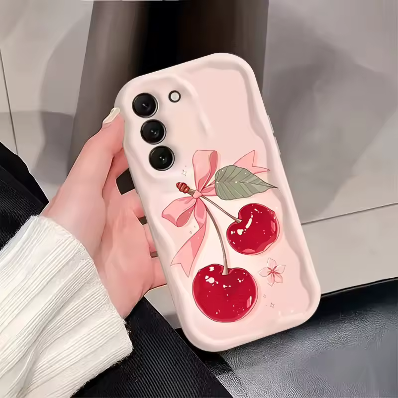Chic Pink Bowknot Cherry Cream Aesthetic Soft Silicone Phone Case for Samsung Galaxy Series - Image 6