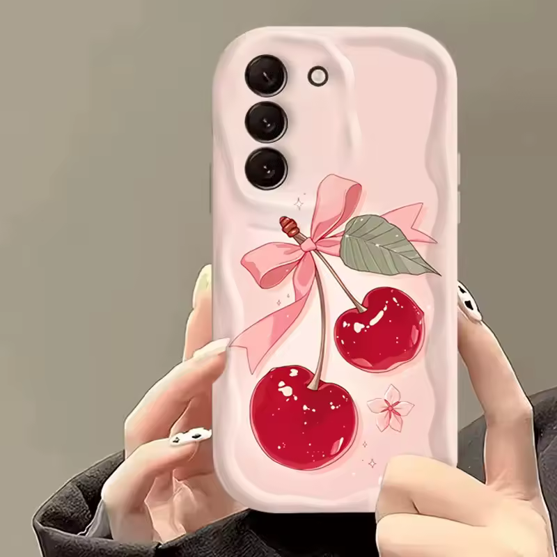 Chic Pink Bowknot Cherry Cream Aesthetic Soft Silicone Phone Case for Samsung Galaxy Series - Image 7