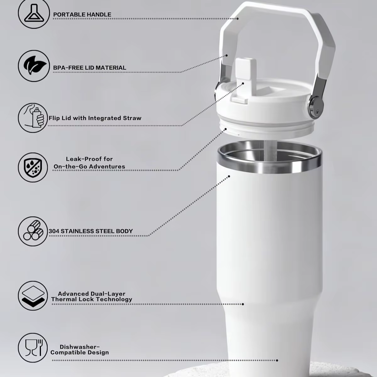 Premium 900ml Stainless Steel Vacuum Insulated Tumbler with Straw, Handle & Leak-Proof Lid - Image 6