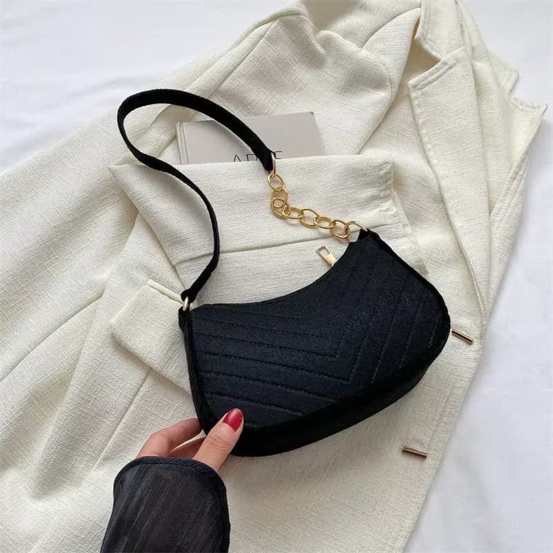 Chic Felt Crescent Shoulder Bag with Optional Pompom Charm — Versatile Everyday Handbag - Image 6