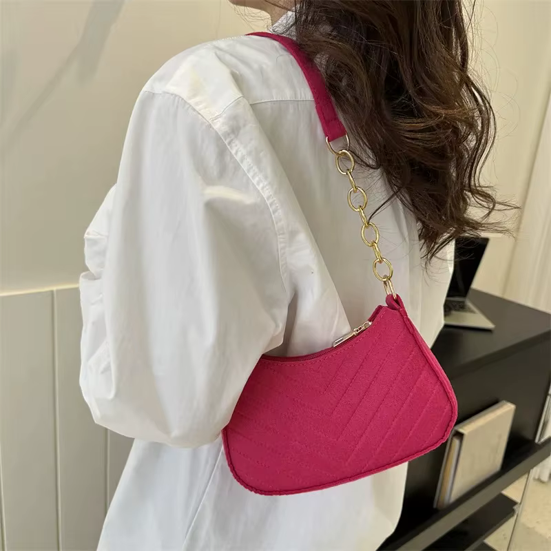 Chic Felt Crescent Shoulder Bag with Optional Pompom Charm — Versatile Everyday Handbag - Image 7