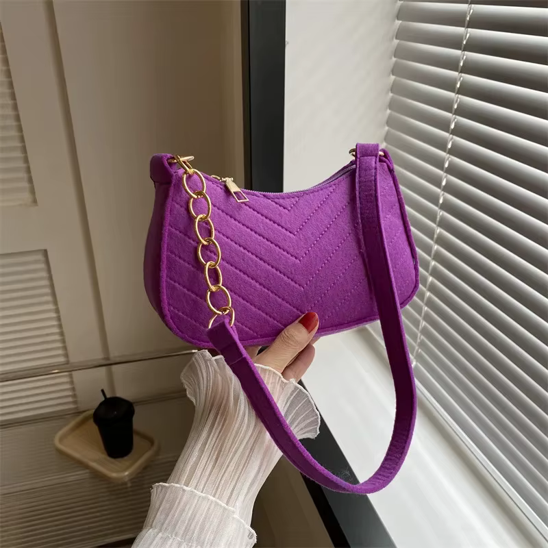 Chic Felt Crescent Shoulder Bag with Optional Pompom Charm — Versatile Everyday Handbag - Image 8