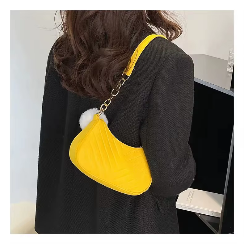 Chic Felt Crescent Shoulder Bag with Optional Pompom Charm — Versatile Everyday Handbag - Image 9