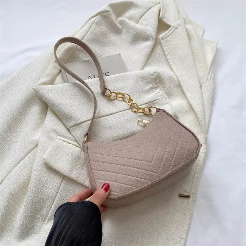 Chic Felt Crescent Shoulder Bag with Optional Pompom Charm — Versatile Everyday Handbag - Image 10