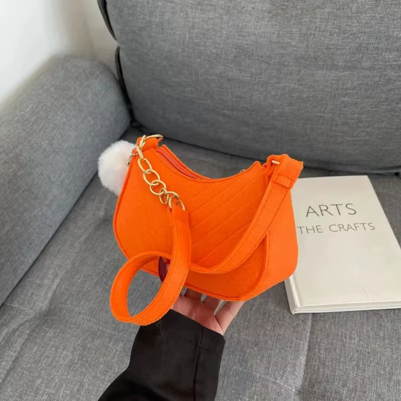 Chic Felt Crescent Shoulder Bag with Optional Pompom Charm — Versatile Everyday Handbag - Image 13