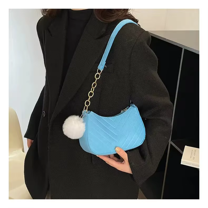 Chic Felt Crescent Shoulder Bag with Optional Pompom Charm — Versatile Everyday Handbag - Image 14