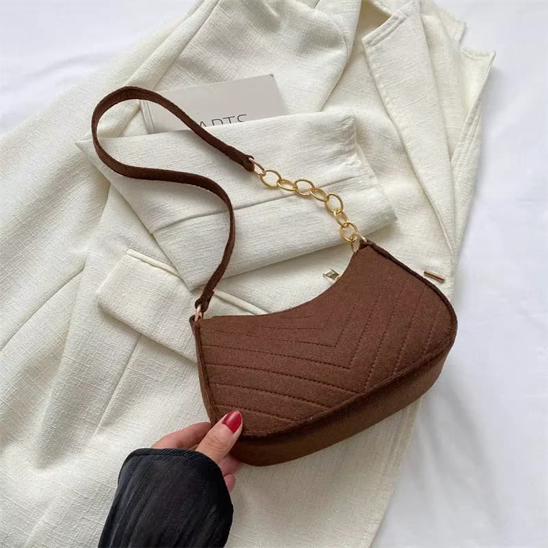 Chic Felt Crescent Shoulder Bag with Optional Pompom Charm — Versatile Everyday Handbag - Image 16