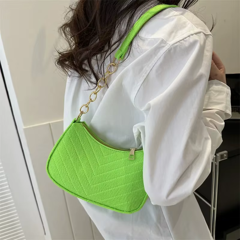 Chic Felt Crescent Shoulder Bag with Optional Pompom Charm — Versatile Everyday Handbag - Image 17