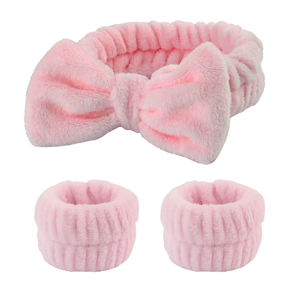 Luxurious Coral Fleece Skincare Headband & Wristband Set for Face Washing & Spa Rituals - Image 4