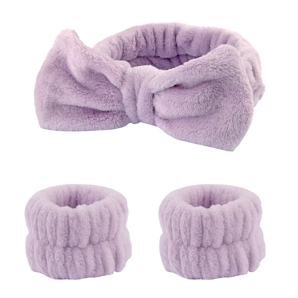 Luxurious Coral Fleece Skincare Headband & Wristband Set for Face Washing & Spa Rituals - Image 5