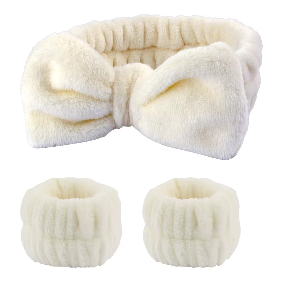 Luxurious Coral Fleece Skincare Headband & Wristband Set for Face Washing & Spa Rituals - Image 6