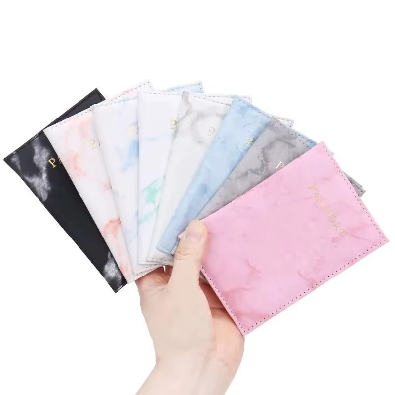 Chic Marble-Patterned PU Leather Passport Holder with Card Slots for Stylish Travel alternate