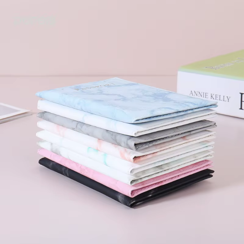 Chic Marble-Patterned PU Leather Passport Holder with Card Slots for Stylish Travel - Image 4