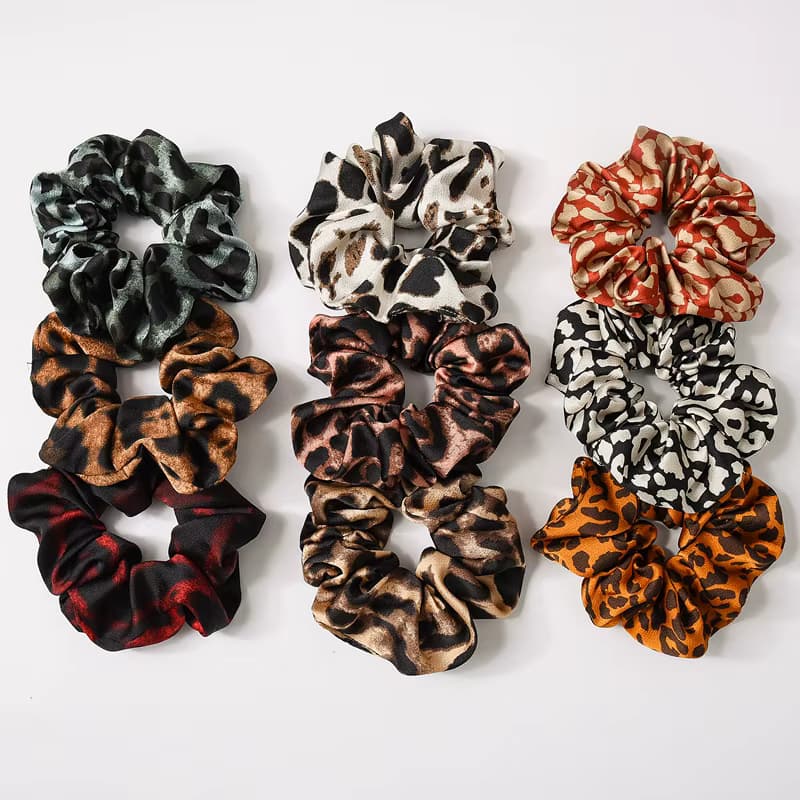 Chic Pleated Leopard Print Satin Scrunchies for Effortless Ponytails & Buns - Image 1