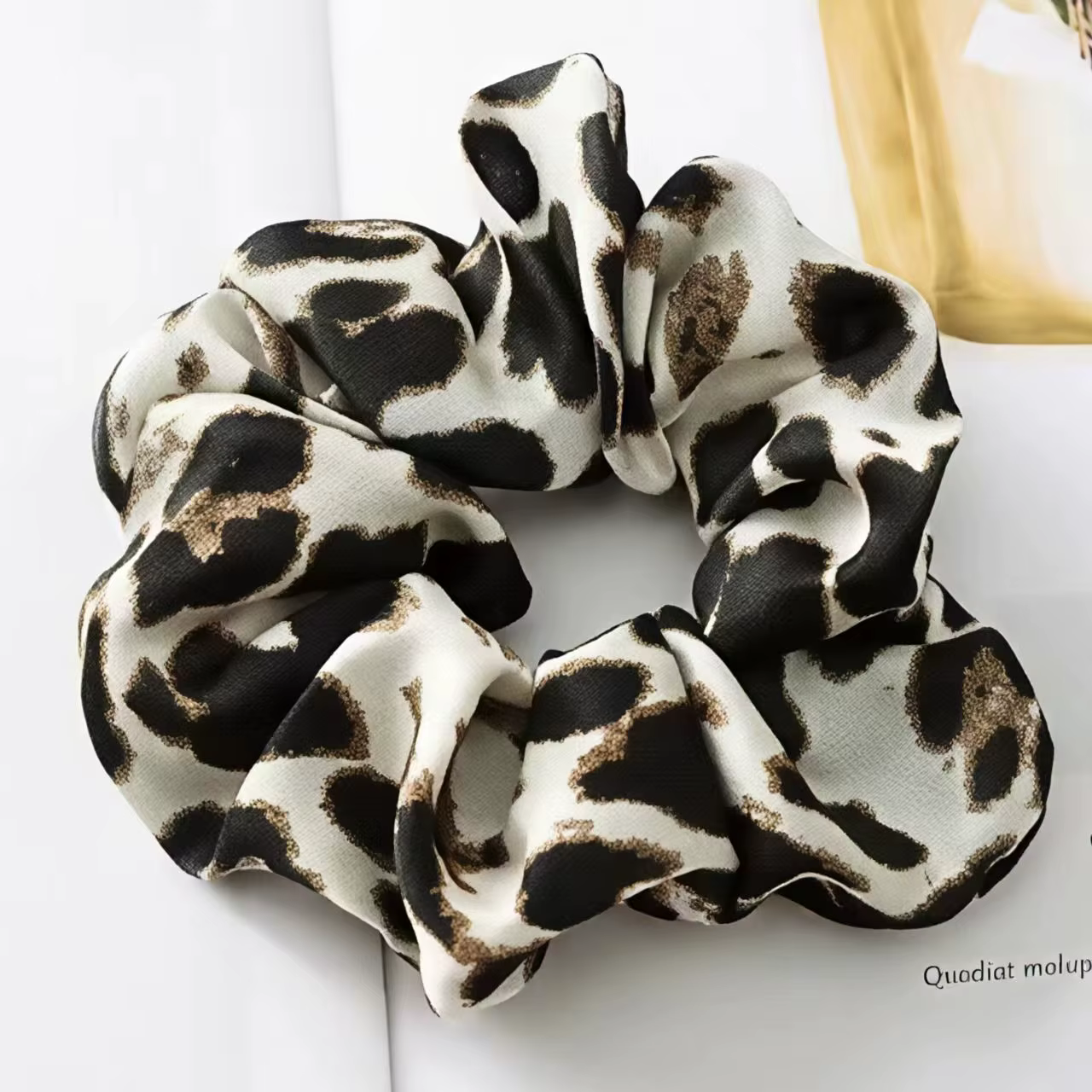 Chic Pleated Leopard Print Satin Scrunchies for Effortless Ponytails & Buns - Image 5