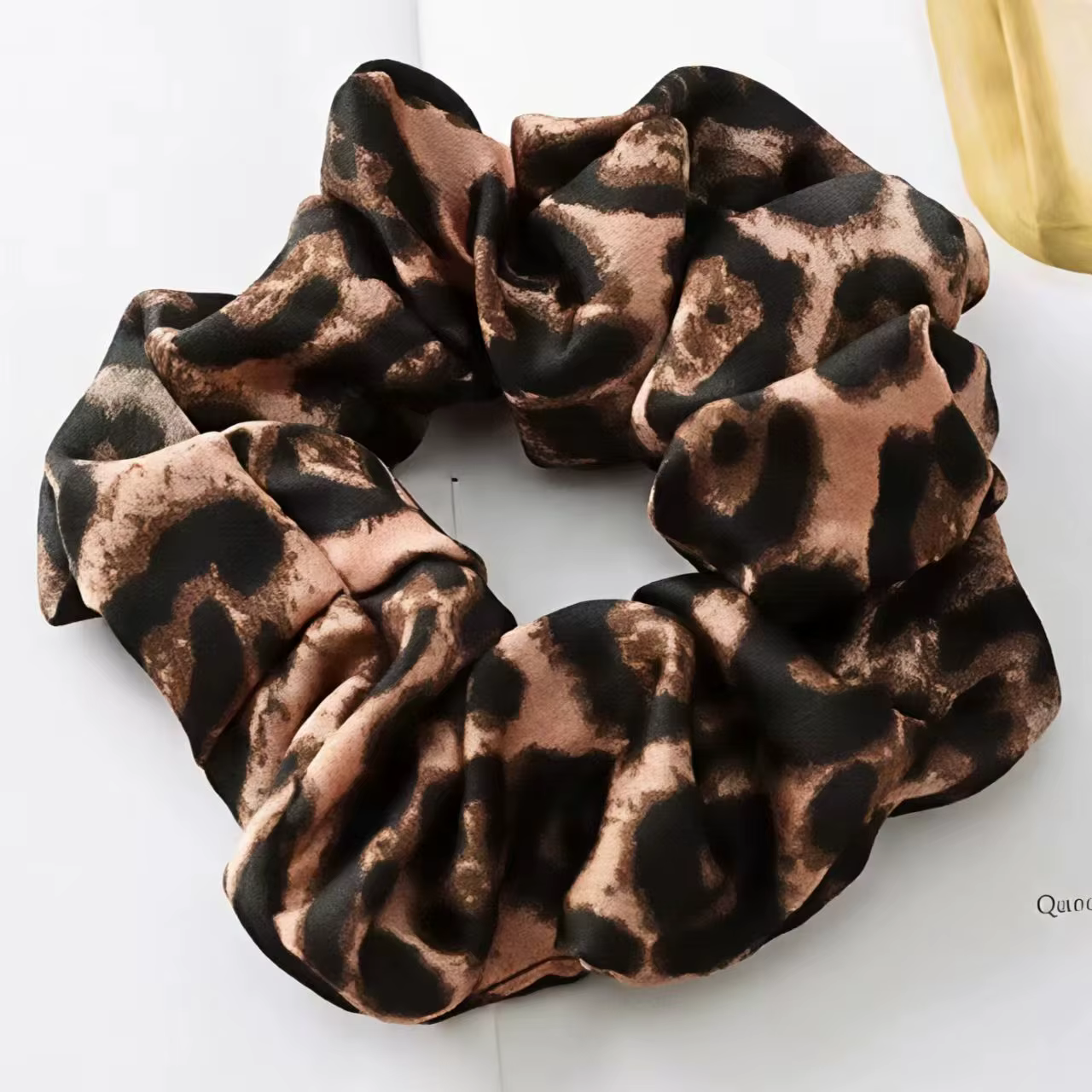 Chic Pleated Leopard Print Satin Scrunchies for Effortless Ponytails & Buns - Image 6