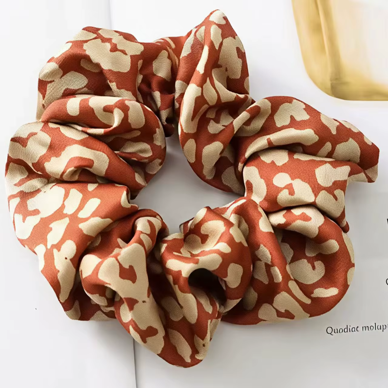 Chic Pleated Leopard Print Satin Scrunchies for Effortless Ponytails & Buns - Image 7