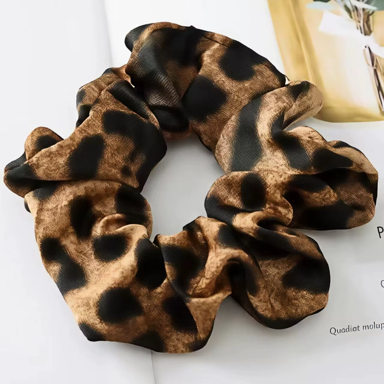 Chic Pleated Leopard Print Satin Scrunchies for Effortless Ponytails & Buns - Image 11