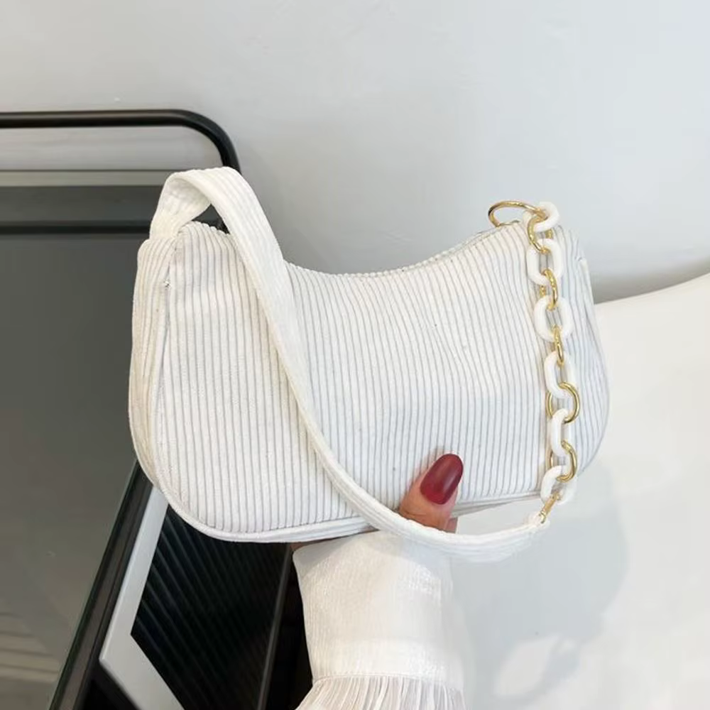 Chic Corduroy Underarm Shoulder Bag with Trendy Chain Accent - Image 4